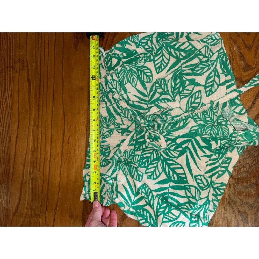 Cali 1850 Green Palm Leaf Linen Blend Paperbag‎ Waist Shorts Small
